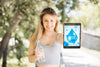 Woman Presenting Tablet Mockup With Water Concept Psd