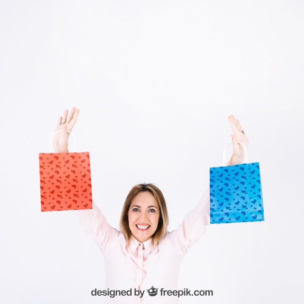 Woman Raising Two Shopping Bags Psd
