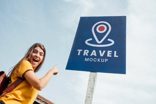 Woman Ready For Adventure Travel Mock-Up Low View Psd