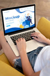 Woman Remote Working On A Laptop Mock-Up At Home Psd