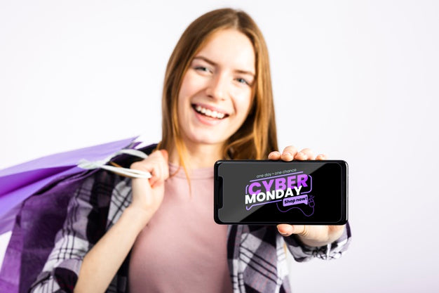 Woman Showing A Phone Mock Up Psd