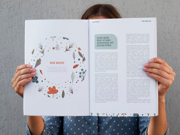Woman Showing An Open Book Mock Up Psd
