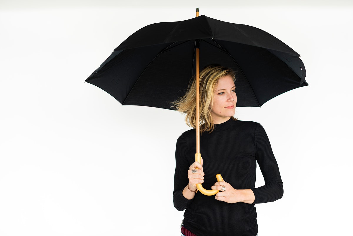 Woman Smiling Happiness Umbrella Portrait Concept