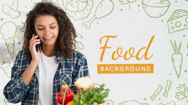 Woman Talking Over Phone About Food Psd