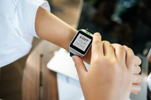 Woman Using Smart Watch Mockup Psd