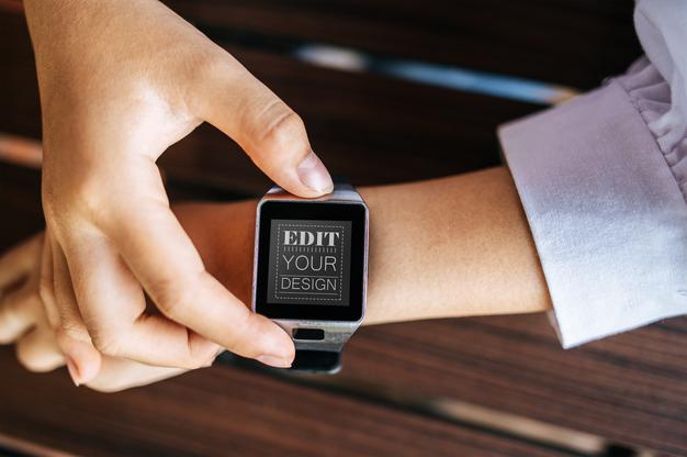 Woman Using Smart Watch Psd Mockup Psd