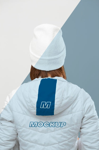 Woman Wearing Warm Clothes Back View Psd