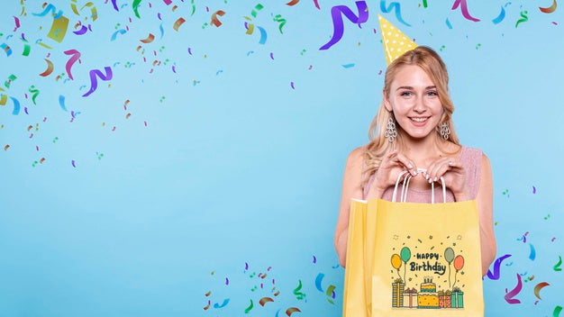 Woman With Birthday Gift Bag Psd