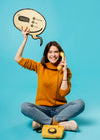 Woman With Chat Bubble And Old Phone Mock-Up Psd