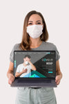 Woman With Masks Holding Laptop Psd