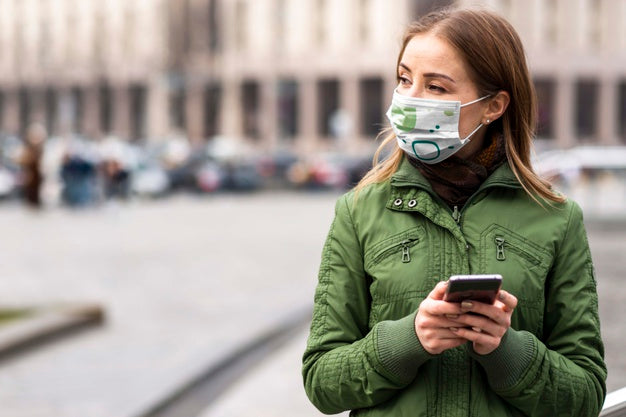 Woman With Medical Mask Concept Mock-Up Psd