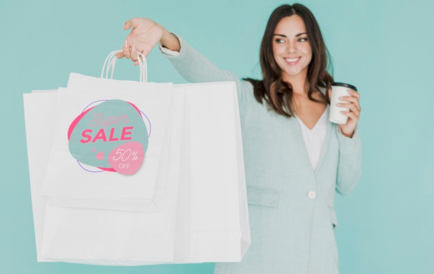 Woman With Multiple Shopping Bags Psd