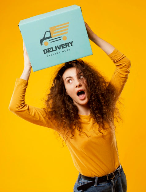 Woman With Package Mock-Up Psd