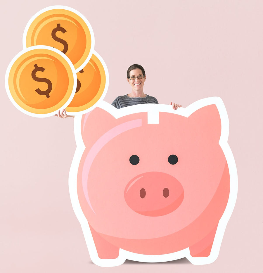 Woman With Piggy Bank Mockup