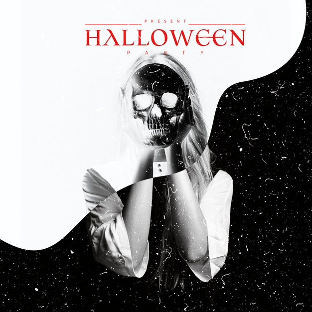 Woman With Skull Holding In Front Of Her Face In Black And White Psd