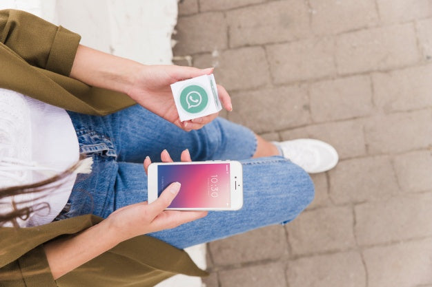 Woman With Smartphone And Whatsapp Cube Psd
