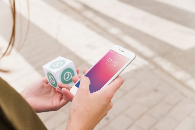 Woman With Smartphone And Whatsapp Cube Psd