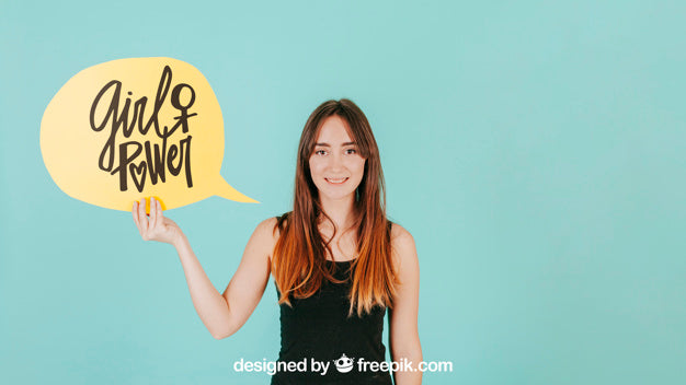 Woman With Speech Bubble Mockup Psd