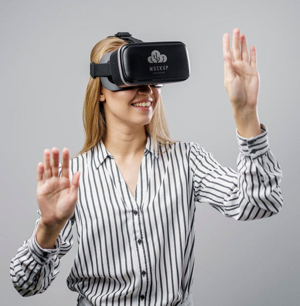 Woman With Vr Glasses Medium Shot Psd