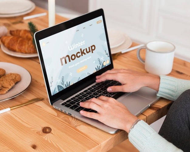 Woman Working On A Laptop Mock-Up Psd