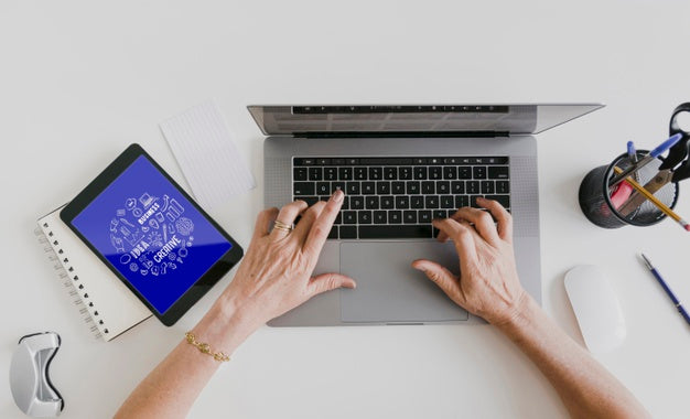 Woman Workspace With Electronic Devices Psd