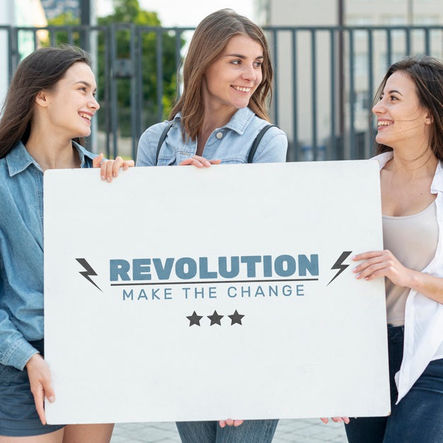 Women Holding Board Mock-Up Psd