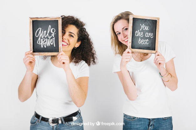 Women Holding Slate Psd