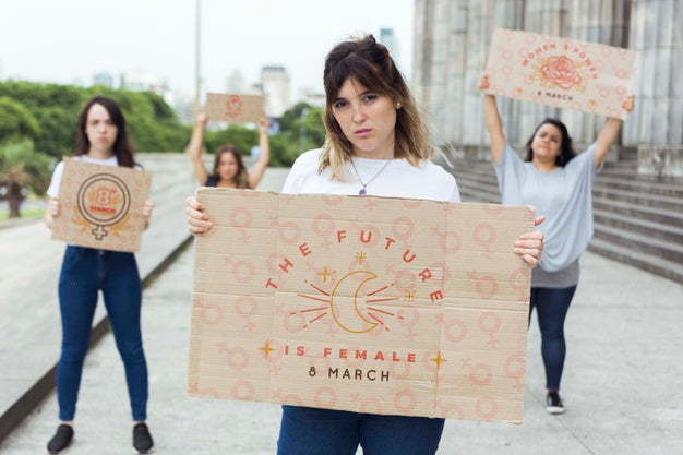 Womens With Cartoon Board Message Psd