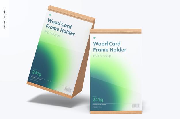 Wood Card Frame Holders Mockup, Falling Psd