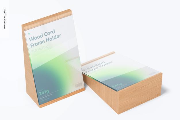 Wood Card Frame Holders Mockup, Perspective Psd