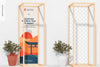 Wood Frame Installation Display Mockup, With Plant Psd