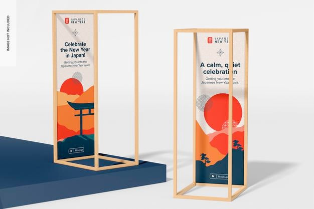 Wood Frames Installation Display Mockup, On Podium Psd