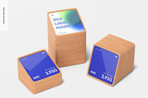 Wood Mini Price Label Holders Mockup, Front View Psd