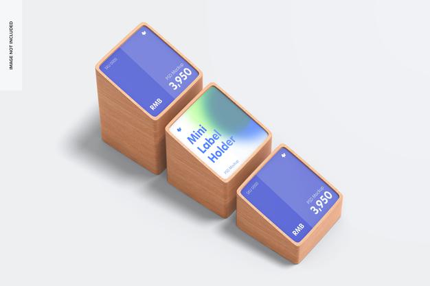 Wood Mini Price Label Holders Mockup Psd