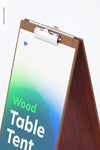 Wood Table Tent With Clip Mockup, Close-Up Psd