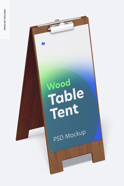 Wood Table Tent With Clip Mockup Psd