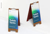 Wood Table Tents With Clip Mockup, Front View Psd