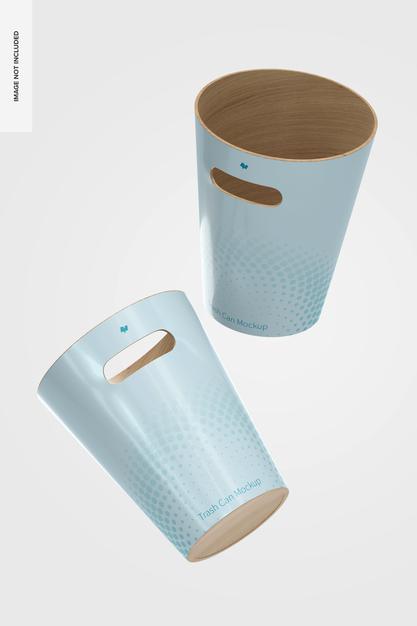 Wood Trash Cans Mockup, Floating Psd