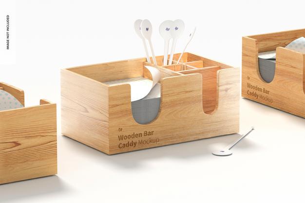 Wooden Bar Caddies Set Mockup Psd