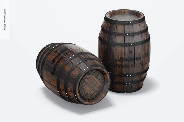 Wooden Barrels Mockup, Front View Psd