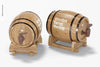 Wooden Barrels On Stand Mockup, Perspective Psd