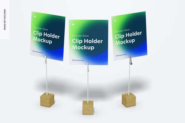 Wooden Base Photo Clip Holders Mockup Set Psd