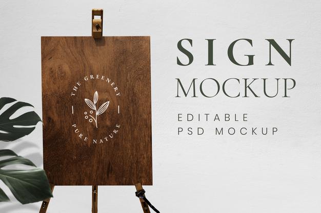 Wooden Board Easel Sign Mockup With Stand Psd
