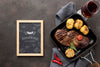 Wooden Board With Grilled Meat On Desk Psd