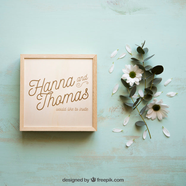 Wooden Box Mockup And Petals Psd
