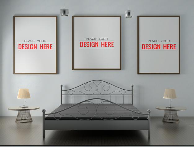 Wooden Frame Mockup Interior In A Bed Room Psd