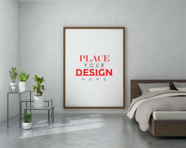 Wooden Frame Mockup Interior In A Bed Room Psd