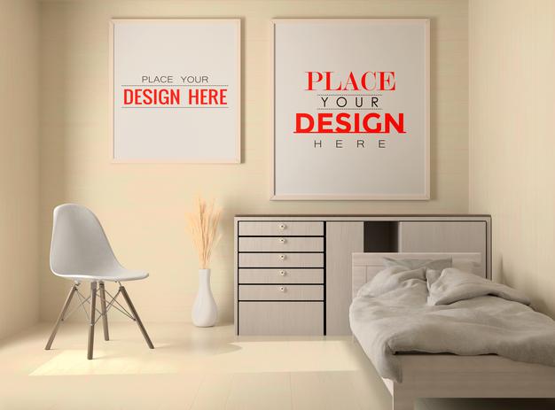 Wooden Frame Mockup Interior In A Bed Room Psd