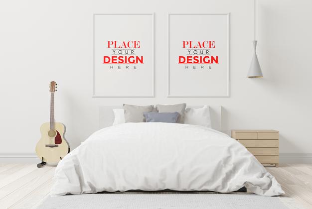 Wooden Frame Mockup Interior In A Bed Room Psd