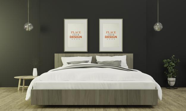 Wooden Frame Mockup Interior In A Bed Room Psd